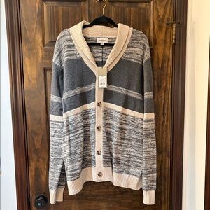 Goodfellow & Co Beige and Gray Striped Shawl Collar Cardigan